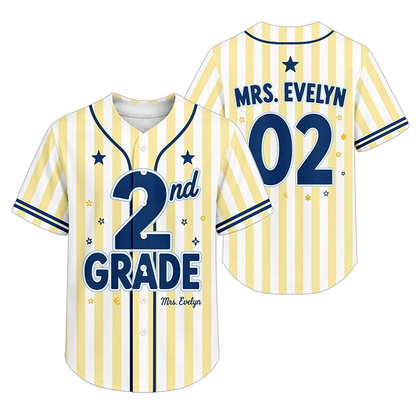 Personalized Grade And Name Striped Teacher Baseball Jersey