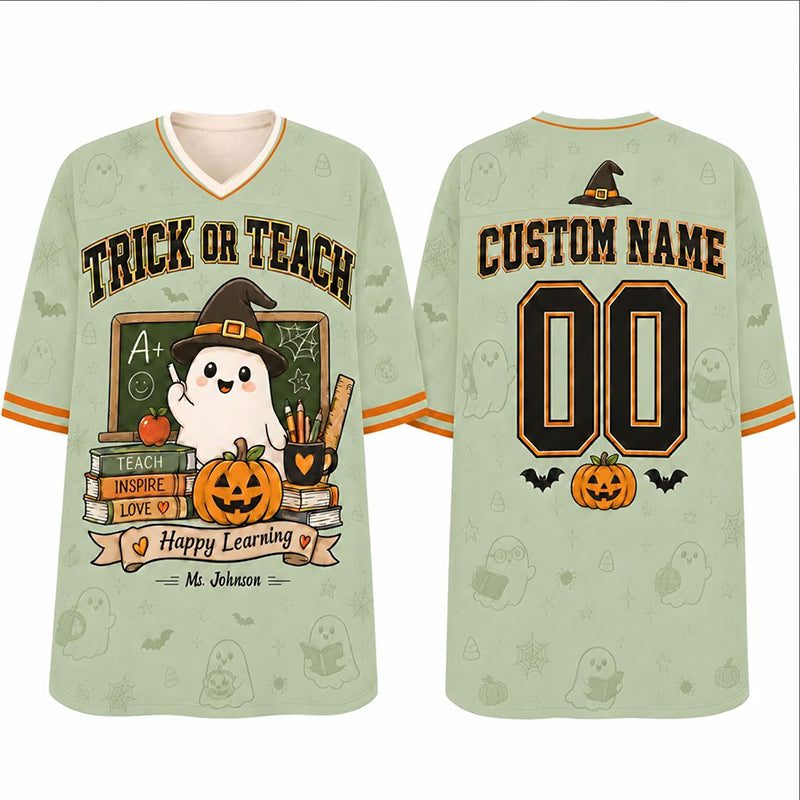 Personalized Teacher Name Ghost Halloween Teacher Mesh Jersey