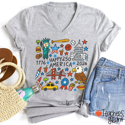 USA 250th Anniversary Teacher Female V-Neck T-Shirt