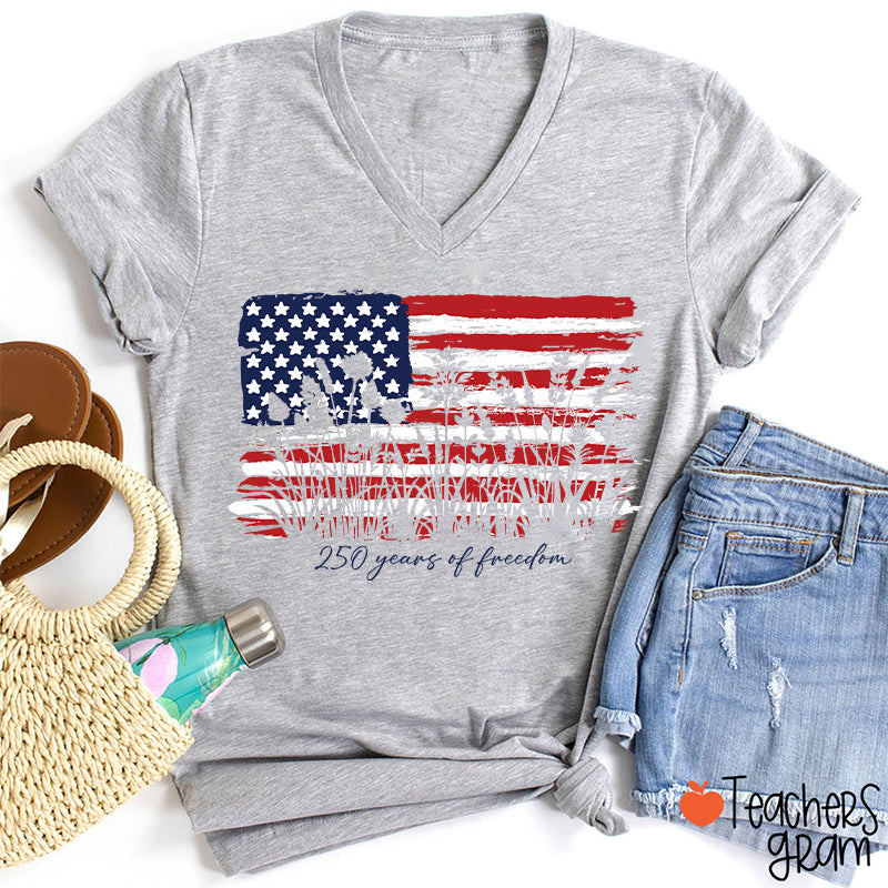 Land Of The Free Home Of The Brave Teacher Female V-Neck T-Shirt