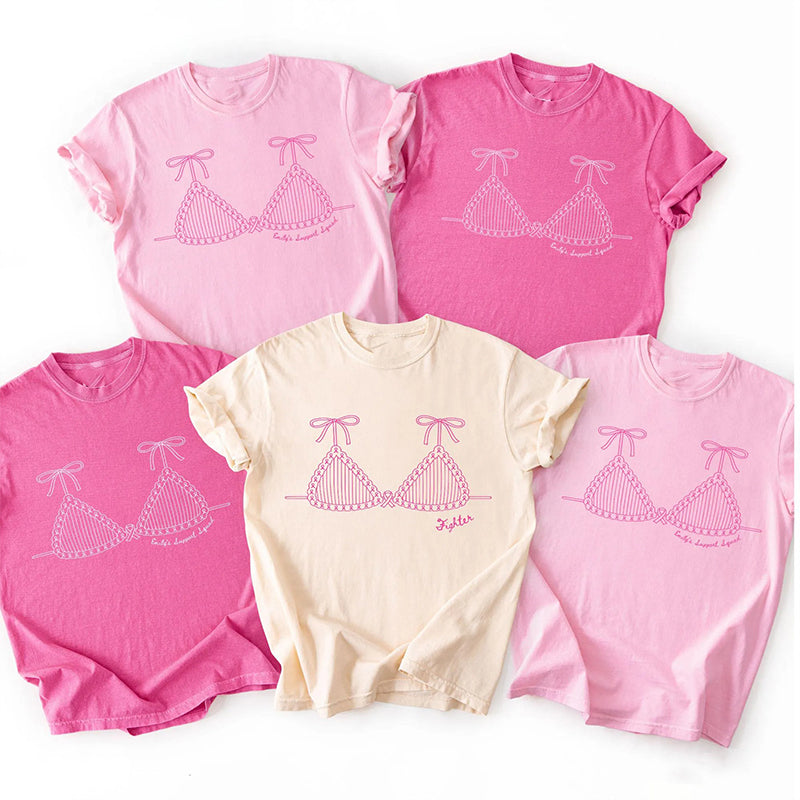 Personalized Text Pink Ribbon Bra Teacher T-Shirt