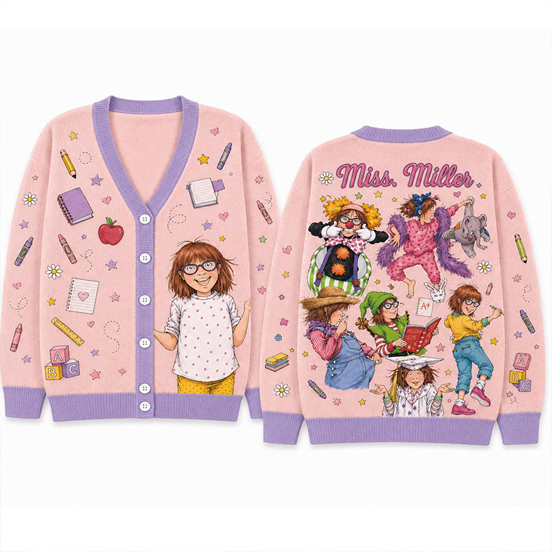 Personalized Name Children's Book Girl Teacher Ugly Cardigan Sweaters