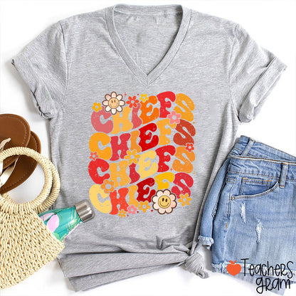 Personalized Mascot Game Day Flowers Teacher Female V-Neck T-Shirt