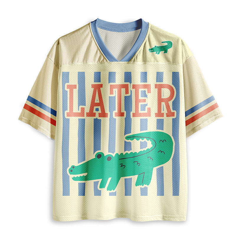 Striped Later Gator After While Crocodile Teacher Mesh Jersey