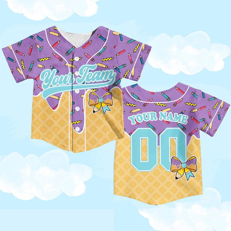 Personalized Name And Grade Donut Pencil Class Baseball Jersey