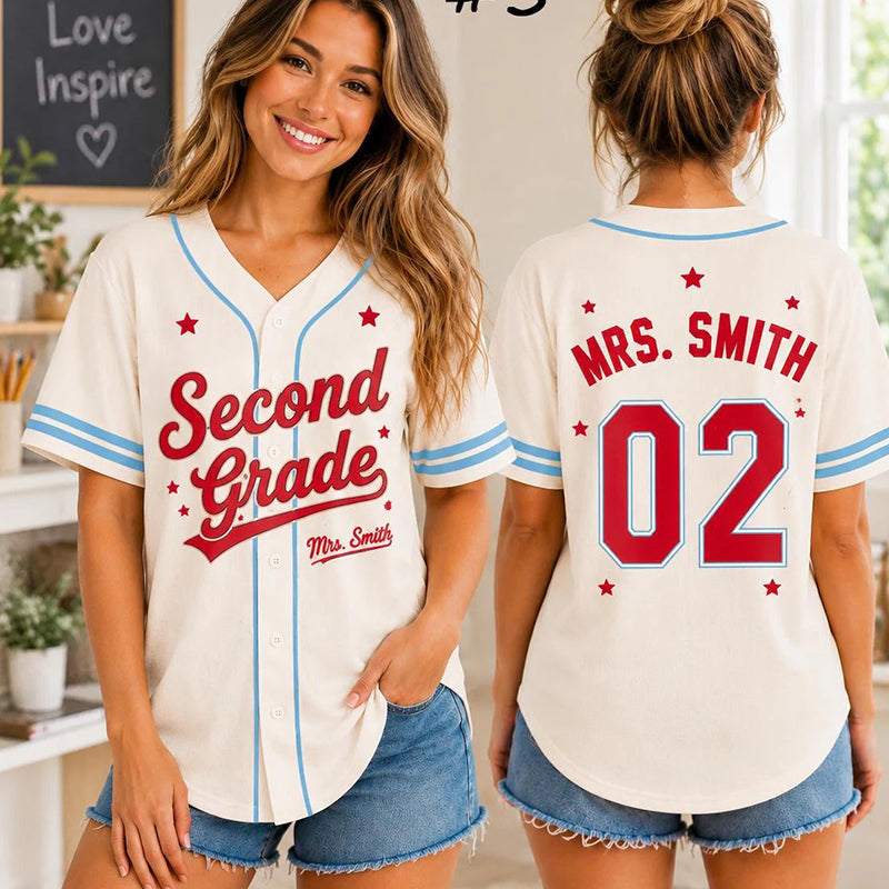 Personalized Grade And Name Teacher Baseball Jersey