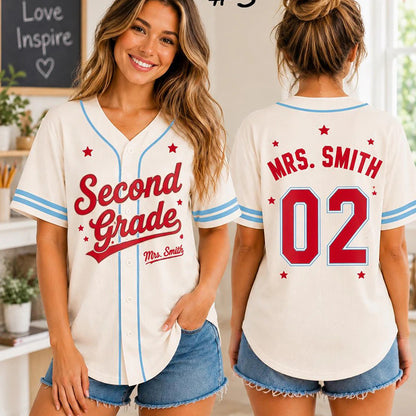 Personalized Grade And Name Teacher Baseball Jersey