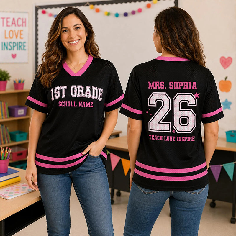 Personalized Grade Teacher Name And Number Teacher Mesh Jersey