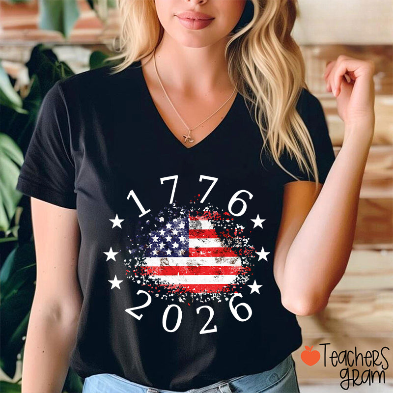 USA 250th Anniversary 1776-2026 Teacher Female V-Neck T-Shirt