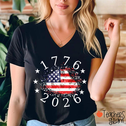 USA 250th Anniversary 1776-2026 Teacher Female V-Neck T-Shirt