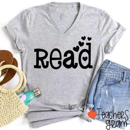 Read Teacher Female V-Neck T-Shirt