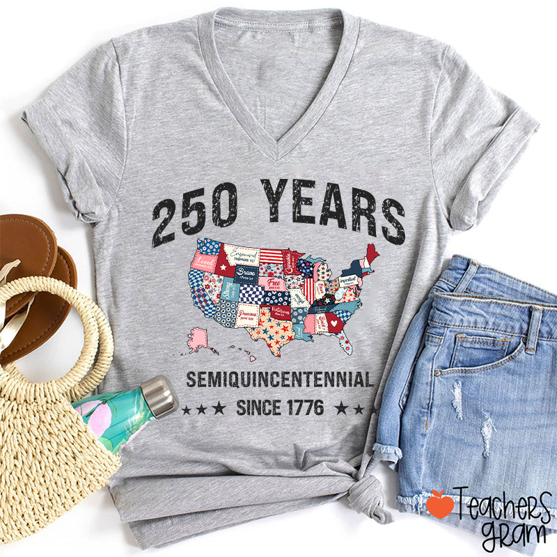 250 Years Semiquincentennial Since 1776 Teacher Female V-Neck T-Shirt