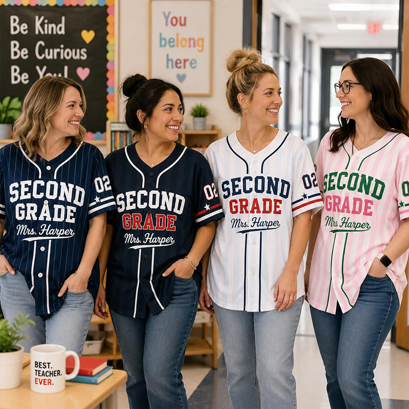 Personalized Grade And Name Pinstripe Teacher Baseball Jersey
