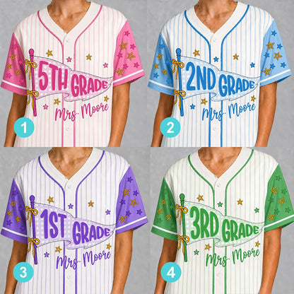 Personalized Grade And Name Pennant Striped Teacher Baseball Jersey