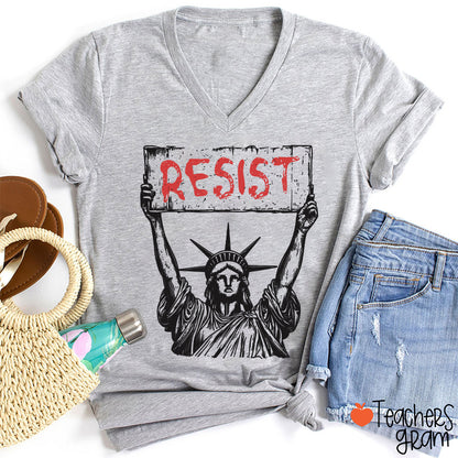 Statue Of Liberty Resist Teacher Female V-Neck T-Shirt