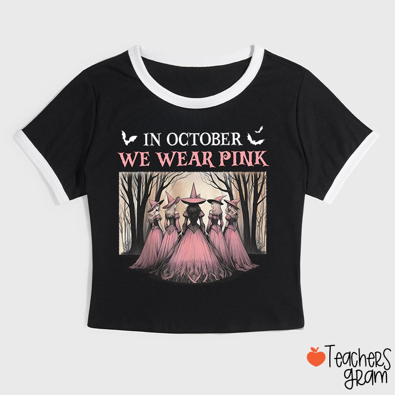 October Pink Witches Teacher Ringer T-Shirt