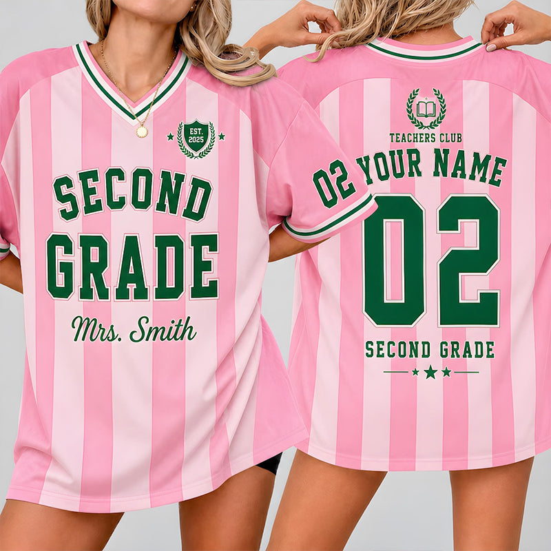 Personalized Grade And Name Stripe Teacher Mesh Jersey
