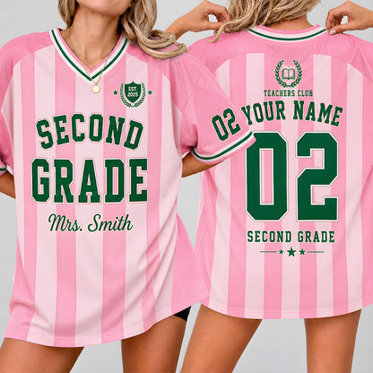 Personalized Grade And Name Stripe Teacher Mesh Jersey