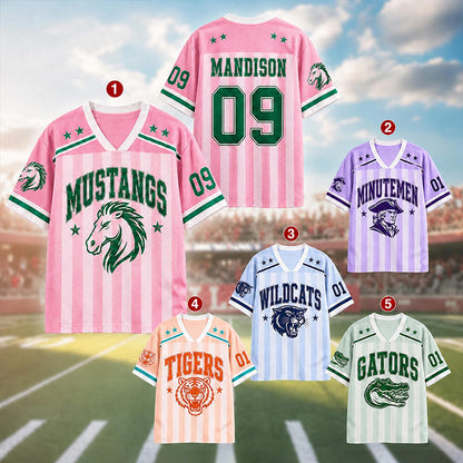 Personalized Mascot And Name Preppy Stripes Game Day Teacher Mesh Jersey