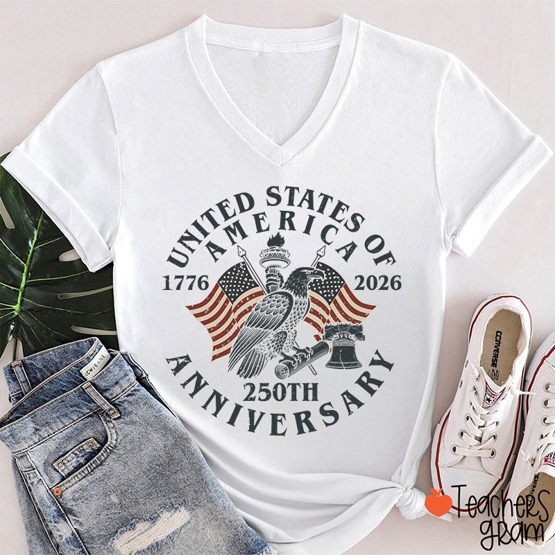 United States Of USA 250th Anniversary Teacher Female V-Neck T-Shirt