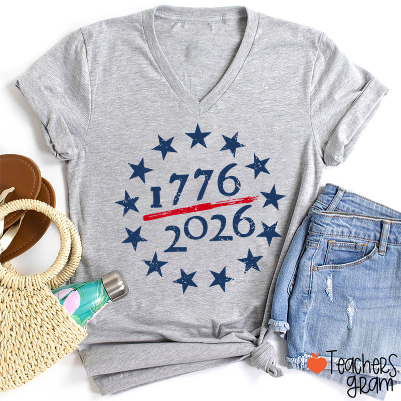 USA 250th Anniversary Teacher Female V-Neck T-Shirt