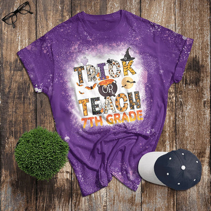 Personalized Grade Trick Or Teach Teacher Printed T-Shirt