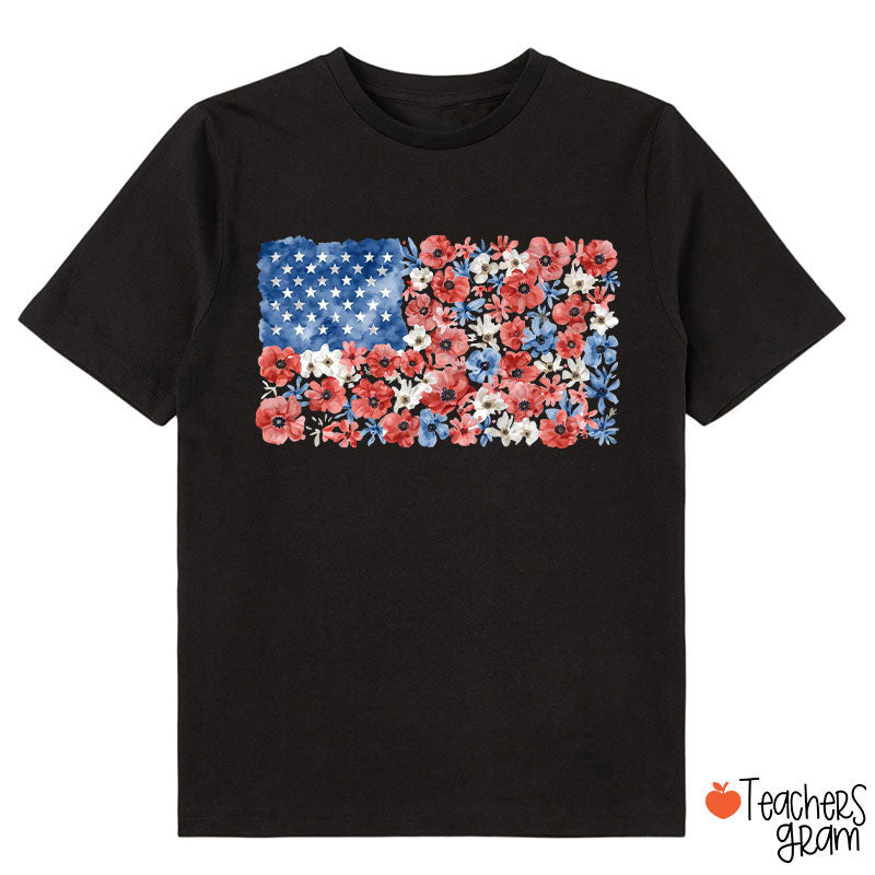 Vintage Floral USA Flag Class T-Shirt