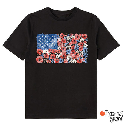 Vintage Floral USA Flag Class T-Shirt