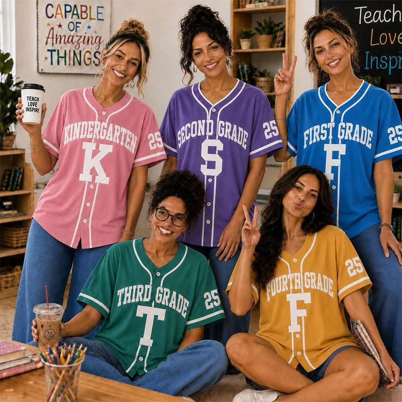 Personalized Grade Name And Number Vintage College Letter Teacher Baseball Jersey