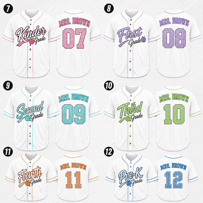 Personalized Grade Apple Graphic Teacher Baseball Jersey