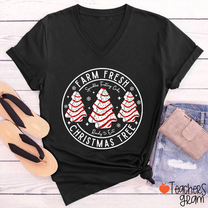Farm Fresh Christmas Tree Teacher Female V-Neck T-Shirt