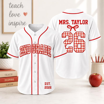 Personalized Grade Name And Number Bow Detail Teacher Baseball Jersey