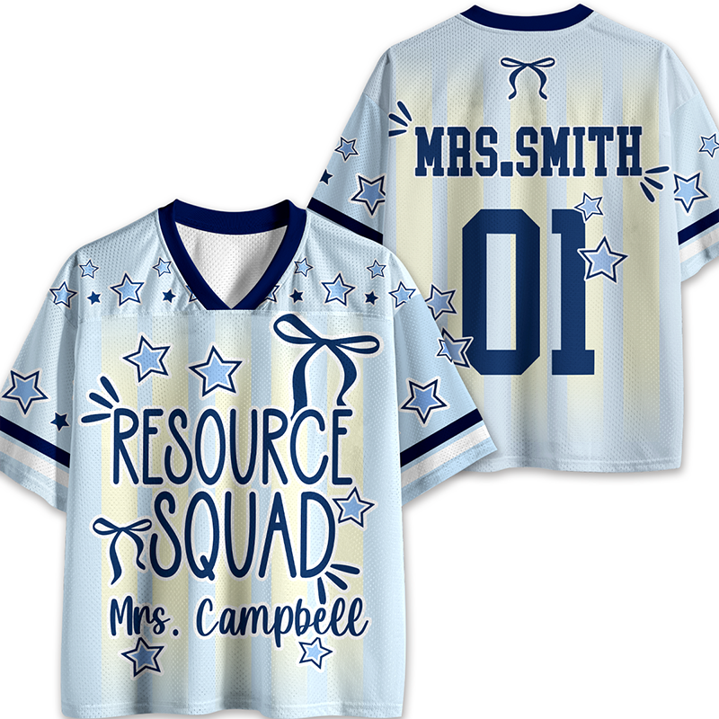 Personalized Name Striped Bow Star Print Teacher Mesh Jersey