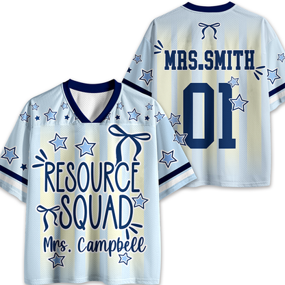 Personalized Name Striped Bow Star Print Teacher Mesh Jersey