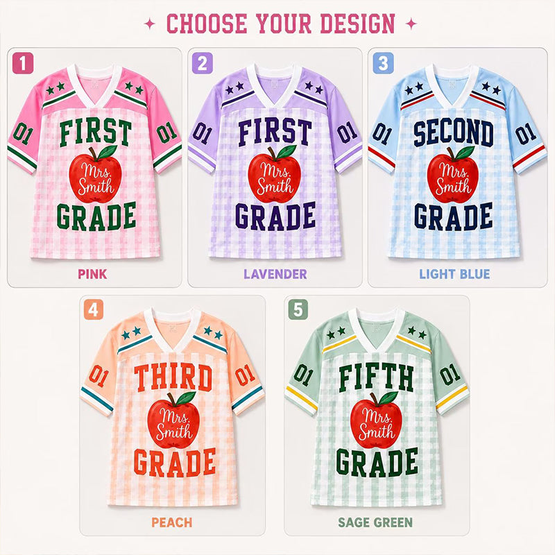 Personalized Name And Grade Apple Teacher Mesh Jersey