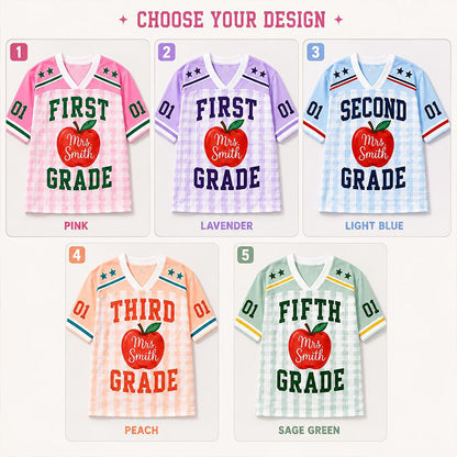 Personalized Name And Grade Apple Teacher Mesh Jersey