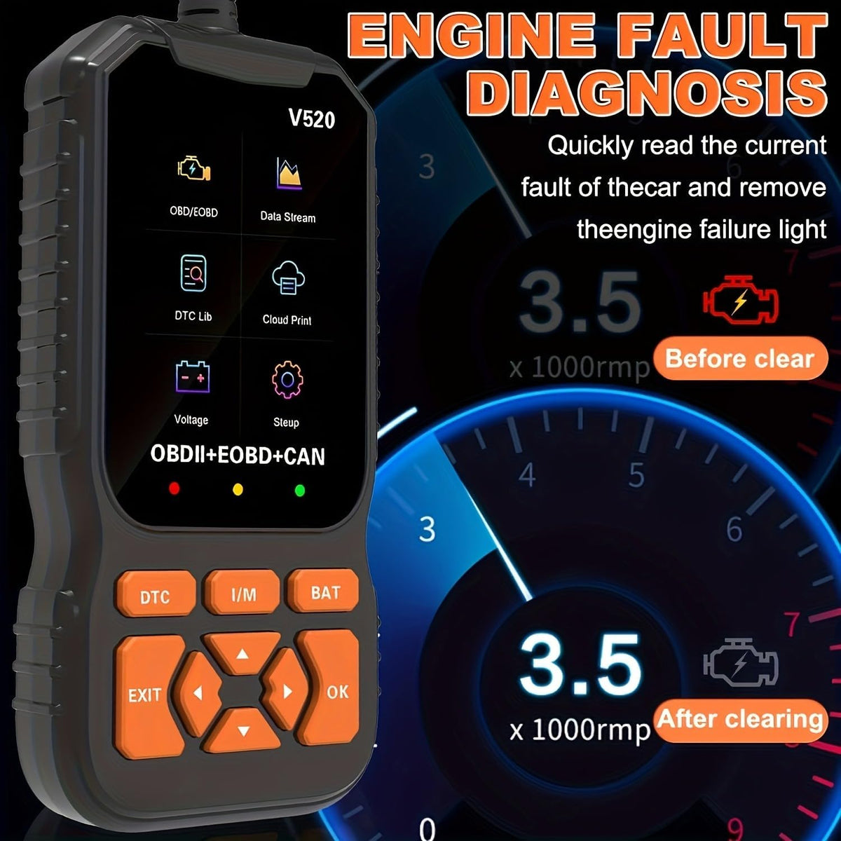 OBD2 Diagnostic Scanner Tool – Engine Code Reader with Live Data, I/M Readiness, Battery Voltage Tester, Code Eraser & 35,901 DTC Lookup for OBD II Vehicles