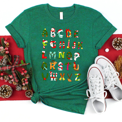 Christmas Alphabet All The Cute Things In Christmas Teacher T-Shirt