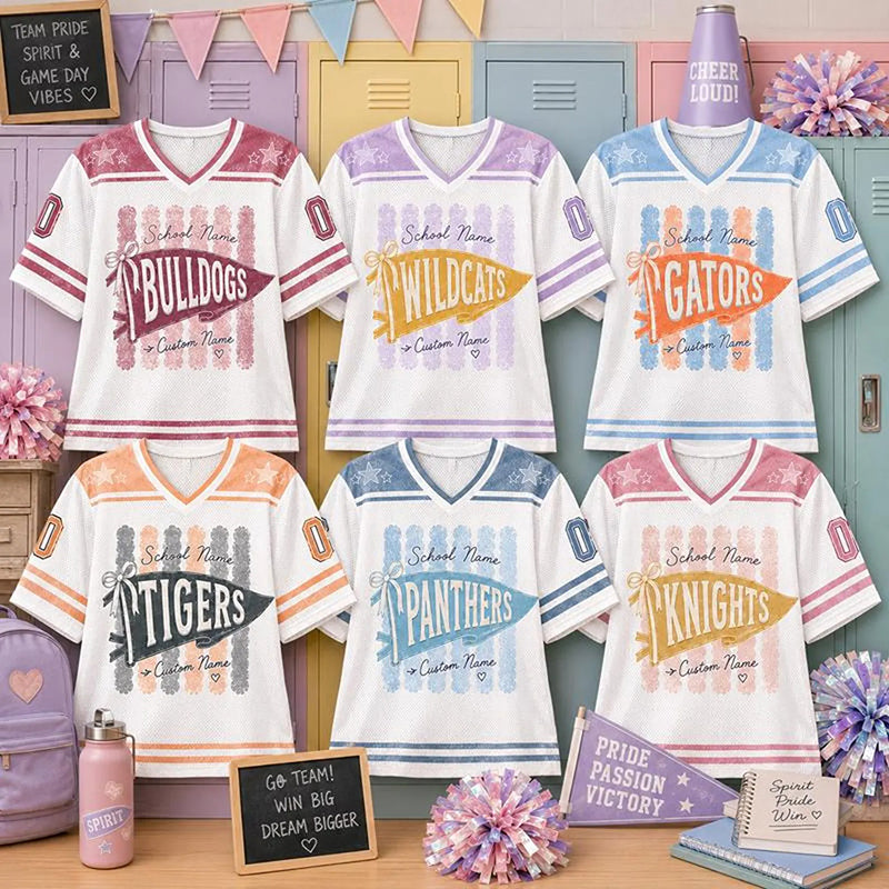 Personalized Mascot And Name Preppy Stripes Pennant Game Day Teacher Mesh Jersey