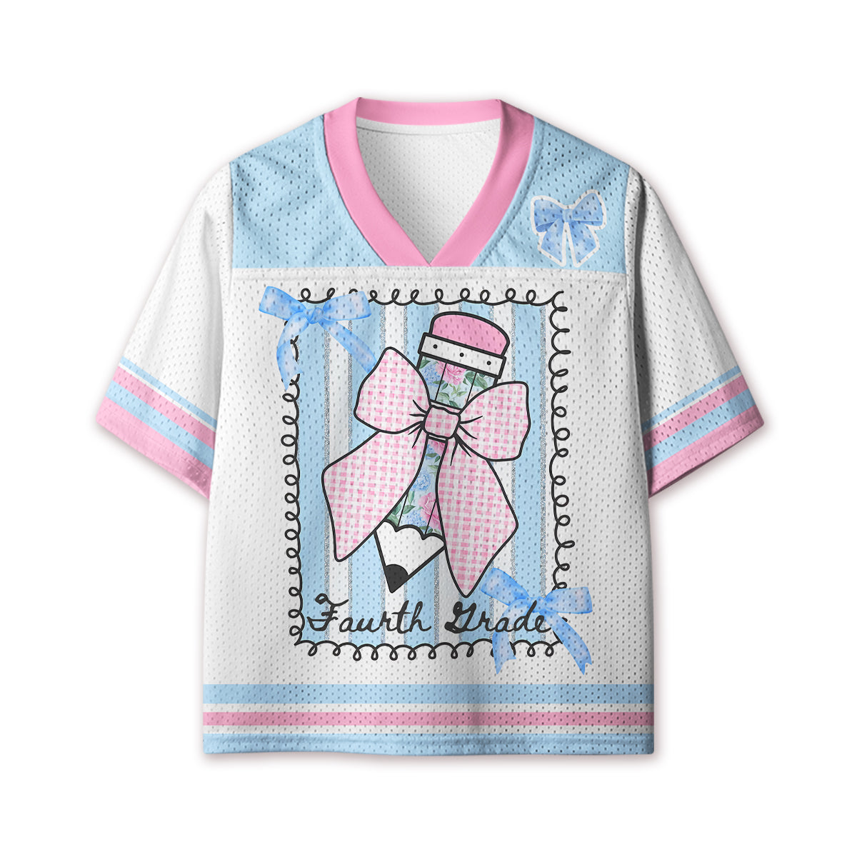 Personalized Grade And Name Coquette Pencil Bow Kids Mesh Jersey