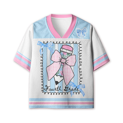 Personalized Grade And Name Coquette Pencil Bow Kids Mesh Jersey