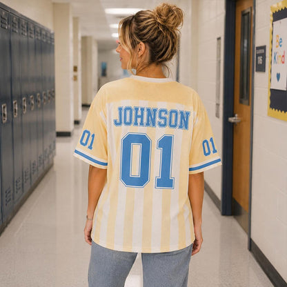 Personalized Grade Name And Number Vertical Stripe Teacher Mesh Jersey