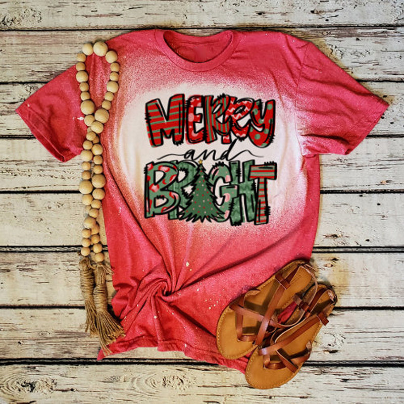 Merry And Bright Christmas Tree Teacher Printed Super Soft T-Shirt