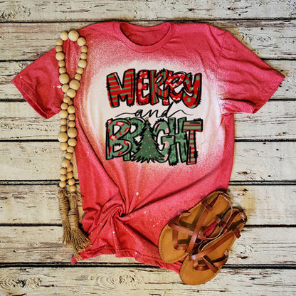 Merry And Bright Christmas Tree Teacher Printed Super Soft T-Shirt