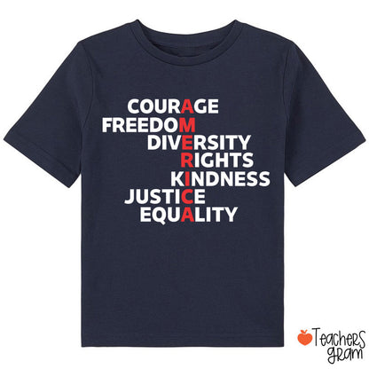 Courage Freedom Diversity Right Kindness Justice Equality America Class T-Shirt