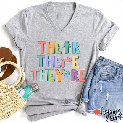 Their There They're English Teacher Female V-Neck T-Shirt
