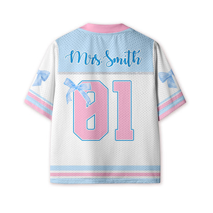 Personalized Grade And Name Coquette Pencil Bow Kids Mesh Jersey