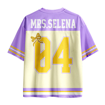 Personalized Grade And Name Gingham Pennant Coquette Bow Teacher Mesh Jersey