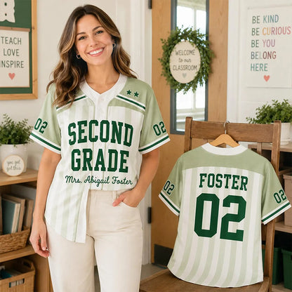 Personalized Grade And Name Vertical Stripe Star Number Teacher Baseball Jersey