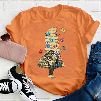 Vintage Alice In Wonderland Butterfly Teacher T-Shirt